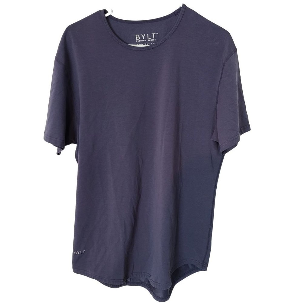 BYLT Mens L Purple Short Sleeves Drop Cut LUX Athletic Fit Crew Neck T Shirt